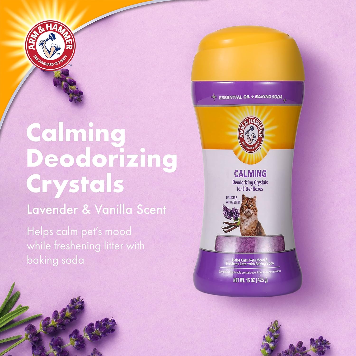 Arm & Hammer Cat Litter Deodorizing Crystals with Baking Soda, Odor Neutralizer, Dissolving Litter Box Deodorizer for Cat Odor Control, Lavender and Vanilla Scent, 15 Oz - Image 2