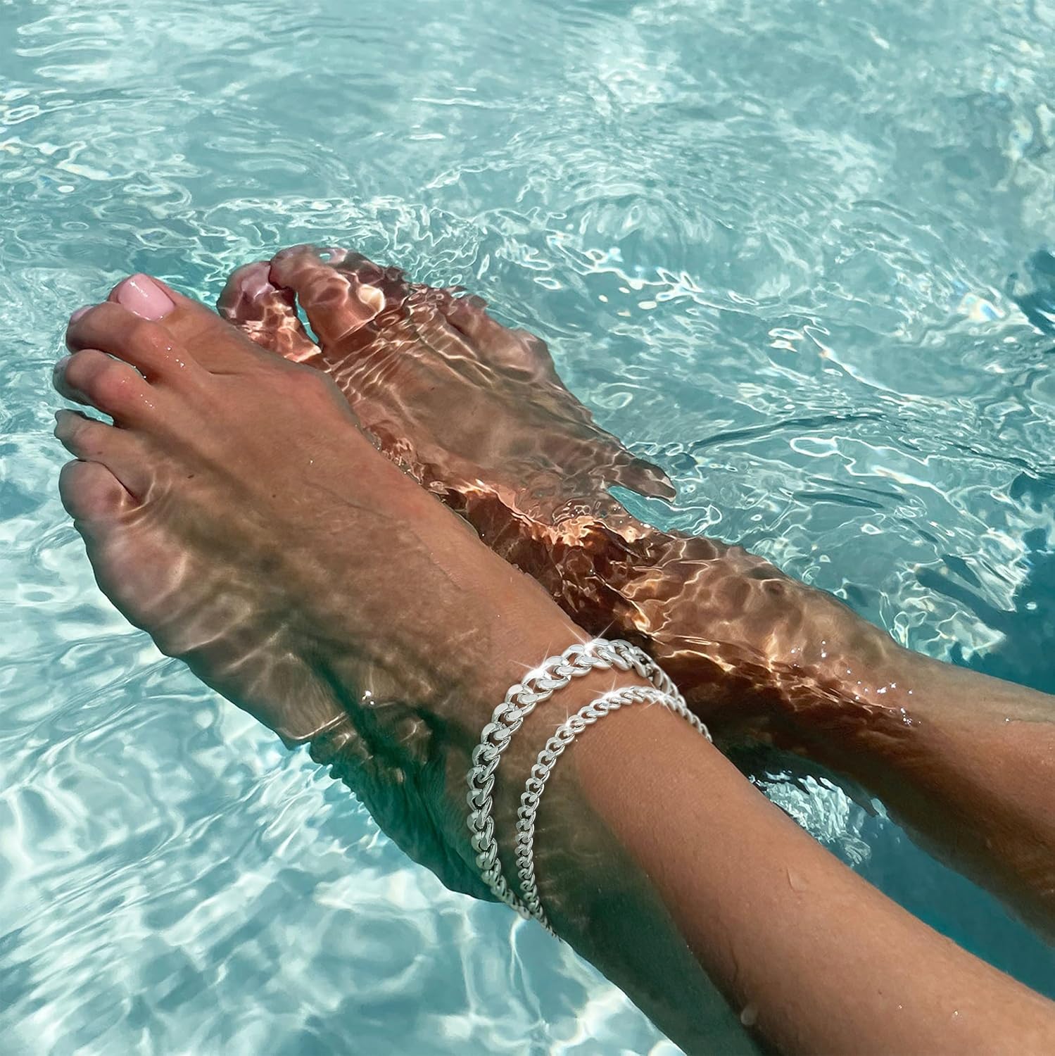 Gold Ankle Bracelets for Women Waterproof - Dainty Gold Anklets Trendy Layered 14K Gold/Silver Plated Stackable Chunky Cuban Link Chian Anklet Bracelet Set for Women Non Tarnish Beach Jewelry Gift - Image 3