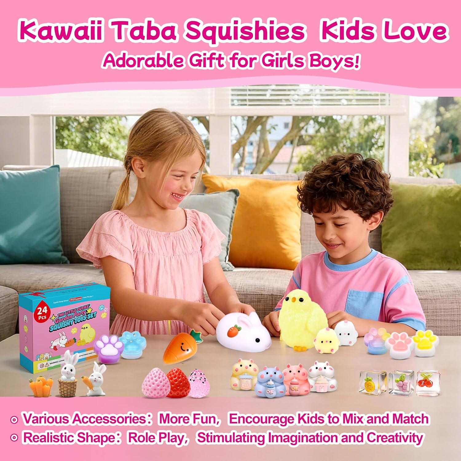 24Pack Taba Squishy Toys kit - Squishy Fidget Toys Party Favors for Kids 8-12-Kawaii Squishies Squeeze Toys for Girls 8-10,6 7 8 9 10 11 12 Year Old Girl Birthday Gifts Fidgets for Kids Classroom - Image 2