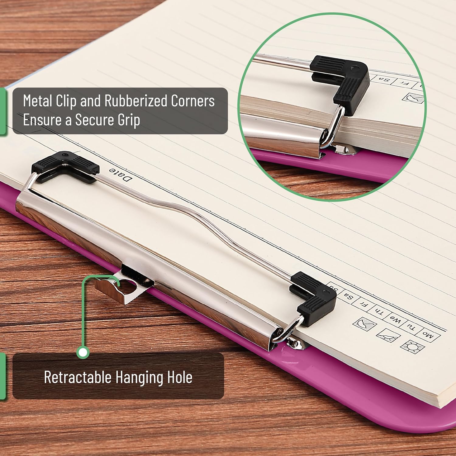 Mr. Pen- Plastic Clipboard, 12.5" x 9", 2 Pack, Hot Pink Clipboard Plastic, Low-Profile Metal Clip with Retractable Hanging Hole - Image 3