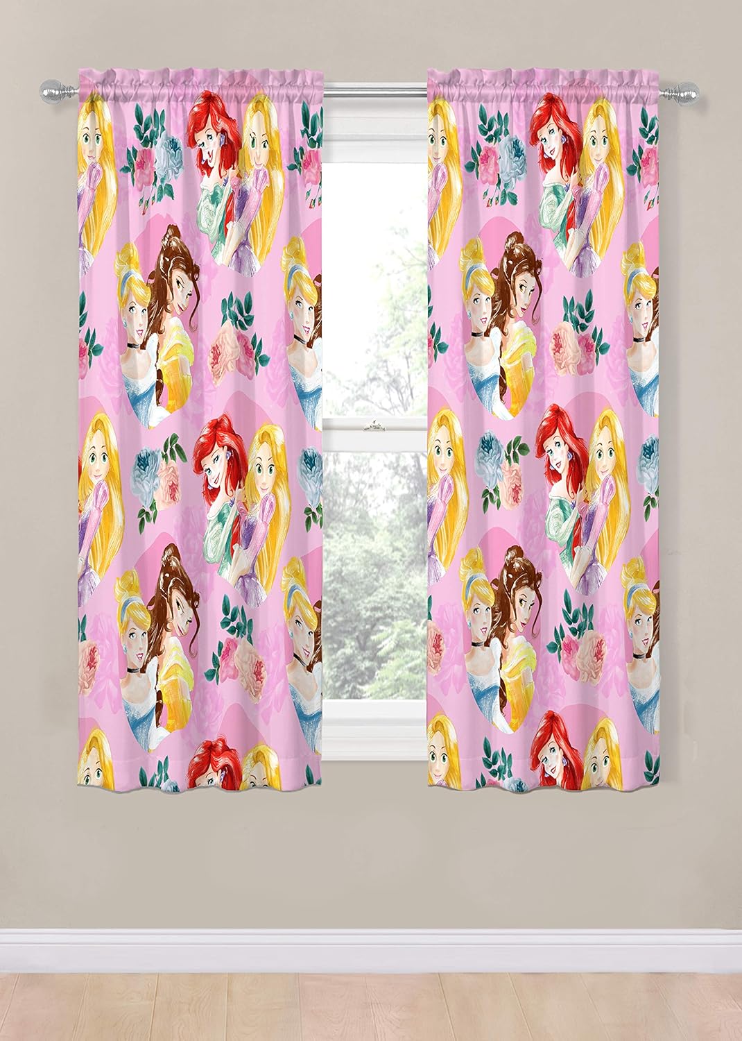 Jay Franco Disney Princess Sassy 63" Inch Drapes 4 Piece Set - Beautiful Room Décor & Easy Set Up, Bedding Features Cinderella & Belle - Window Curtains Include 2 Panels & 2 Tiebacks - Image 3