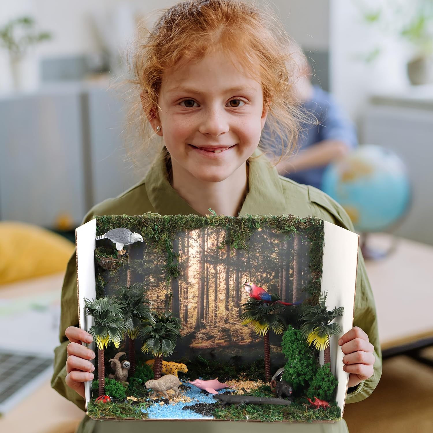 37PCS Rainforest Animals Figures Toys Set, Rainforest Diorama Supplies Include Jungle Animal Figurines,Trees, Moss, Sand, Stones for Kids Historical Education School Project Decoration Birthday - Image 5