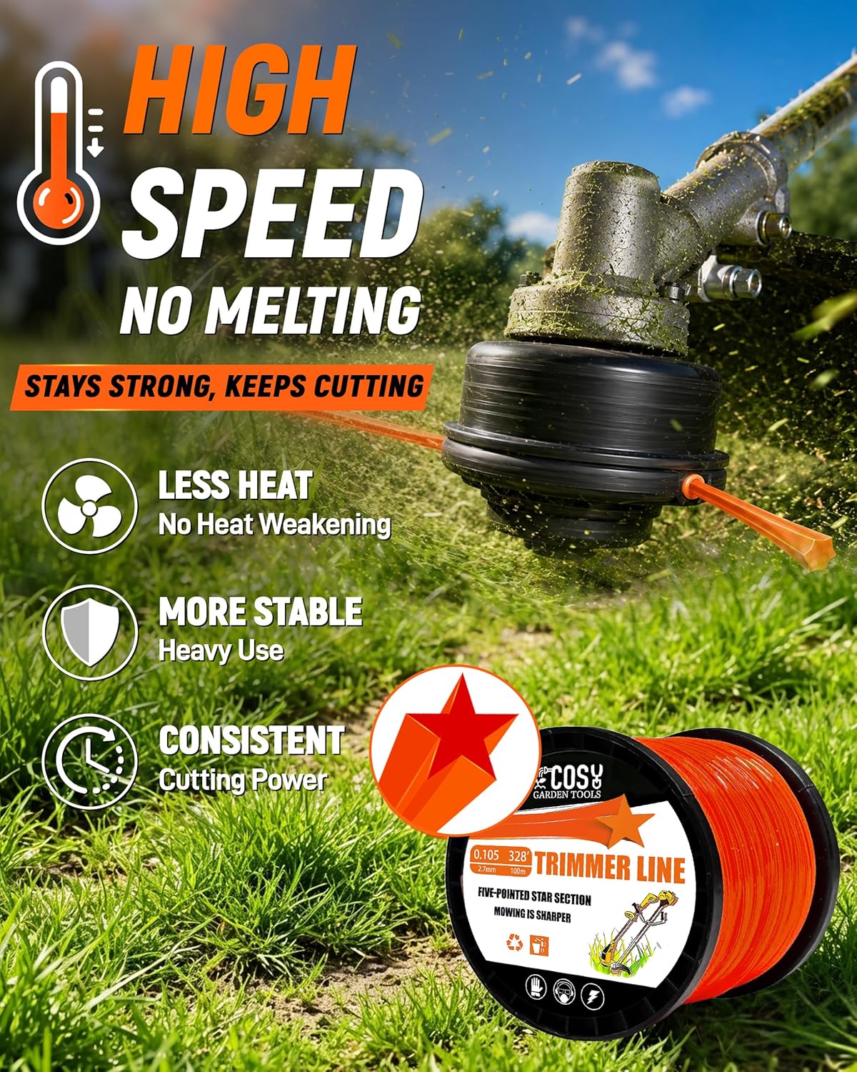 .105" String Trimmer Line, Commercial Grade Orange Pentagon Weed Eater String, Premium Nylon Universal 0.105" Diameter x 328' - Image 4