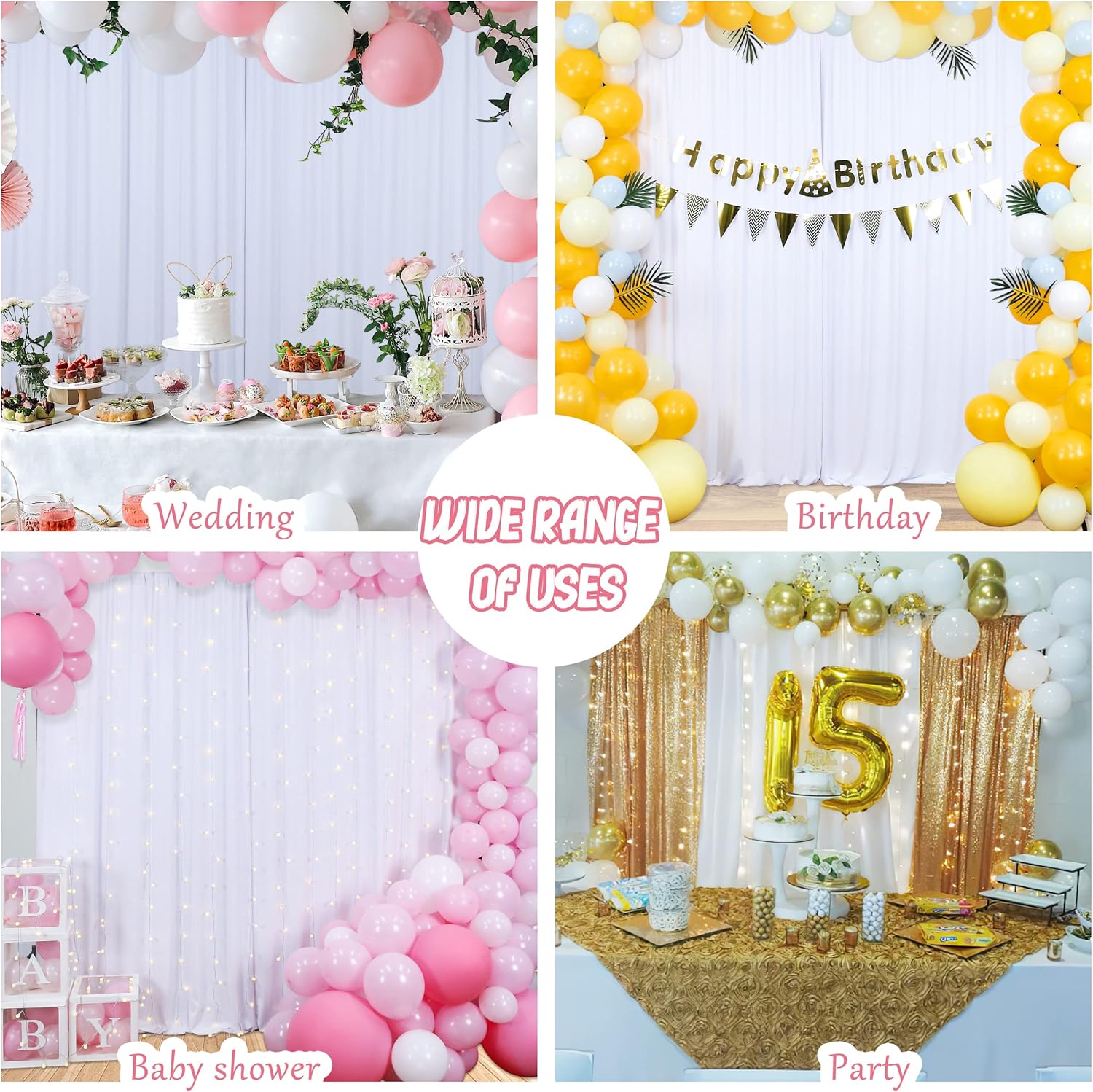 10x10FT White Backdrop Curtains for Parties - White Wedding Backdrop for Baby Shower Birthday Photo Home Party Curtains Backdrop 5x10FT 2 Panels, One size - Image 4