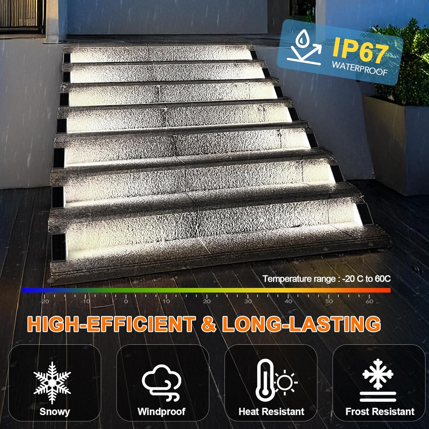 AUDLES LED Solar Step Lights Waterproof Outdoor Stair Lights, Solar Deck Lights Outdoor Decor IP67 Solar Lights for Yard, Patio, Garden, Walkways, Front Door, Pathway, Driveway (8) - Image 4