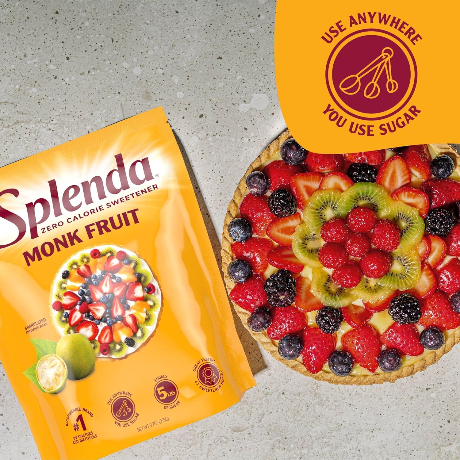 Splenda Monk Fruit Zero Calorie Plant Based Granulated Sweetener, No Erythritol, Sugar Substitute, 3.8 Oz (Pack of 1) - Image 7