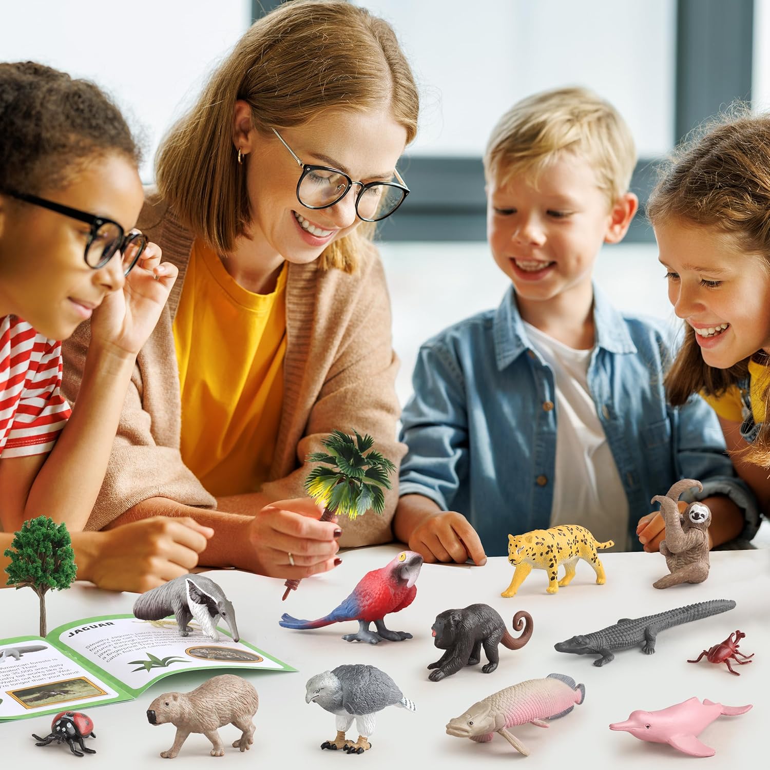 37PCS Rainforest Animals Figures Toys Set, Rainforest Diorama Supplies Include Jungle Animal Figurines,Trees, Moss, Sand, Stones for Kids Historical Education School Project Decoration Birthday - Image 6