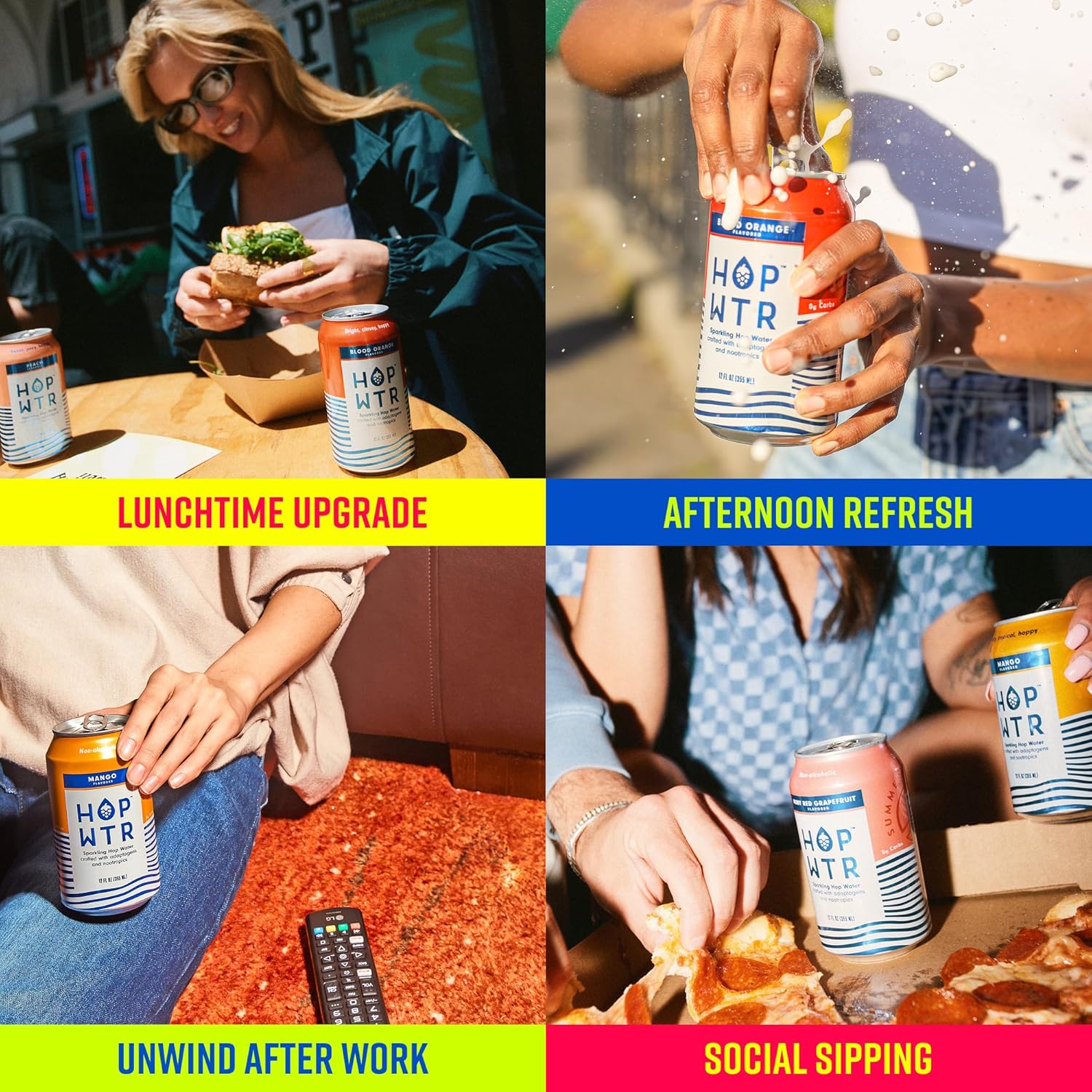 HOPWTR Flavor Variety Pack - Sparkling Hop Water, Sugar Free Non Alcoholic Drinks & NA Beer Alternative, Low Carb Adaptogen Drink with Nootropics, Zero Calories Sparkling Water (12 Pack, 12oz Cans) - Image 8