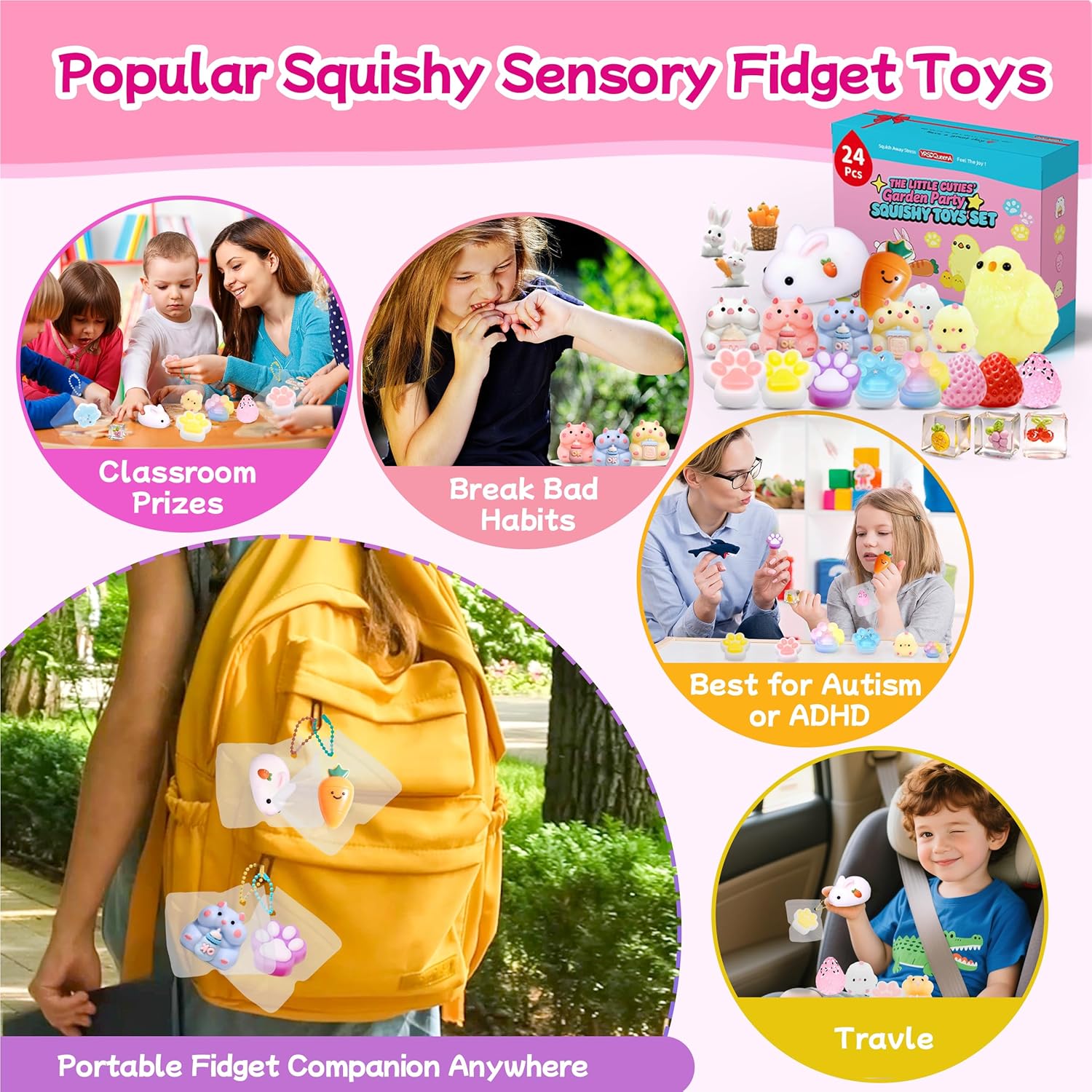 24Pack Taba Squishy Toys kit - Squishy Fidget Toys Party Favors for Kids 8-12-Kawaii Squishies Squeeze Toys for Girls 8-10,6 7 8 9 10 11 12 Year Old Girl Birthday Gifts Fidgets for Kids Classroom - Image 8