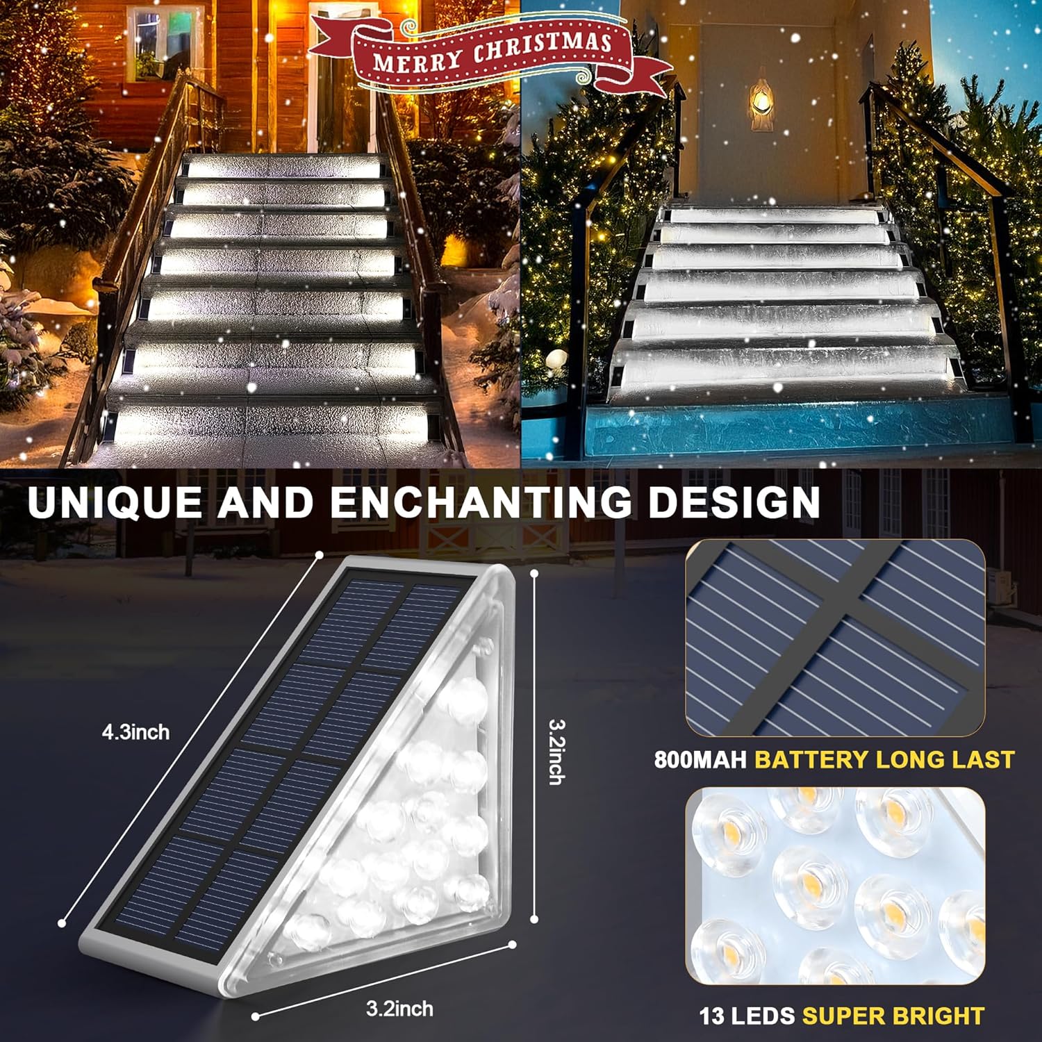 AUDLES LED Solar Step Lights Waterproof Outdoor Stair Lights, Solar Deck Lights Outdoor Decor IP67 Solar Lights for Yard, Patio, Garden, Walkways, Front Door, Pathway, Driveway (8) - Image 5