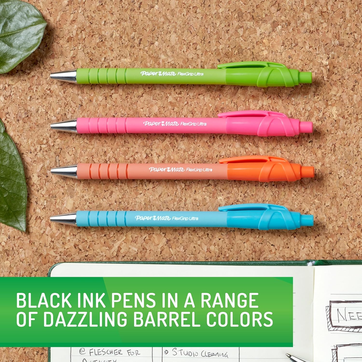 Paper Mate FlexGrip Ultra Ballpoint Pens, Recycled Plastic Materials Assorted Barrel Colors Medium Point (1.0mm) Black 4 Count - Image 3