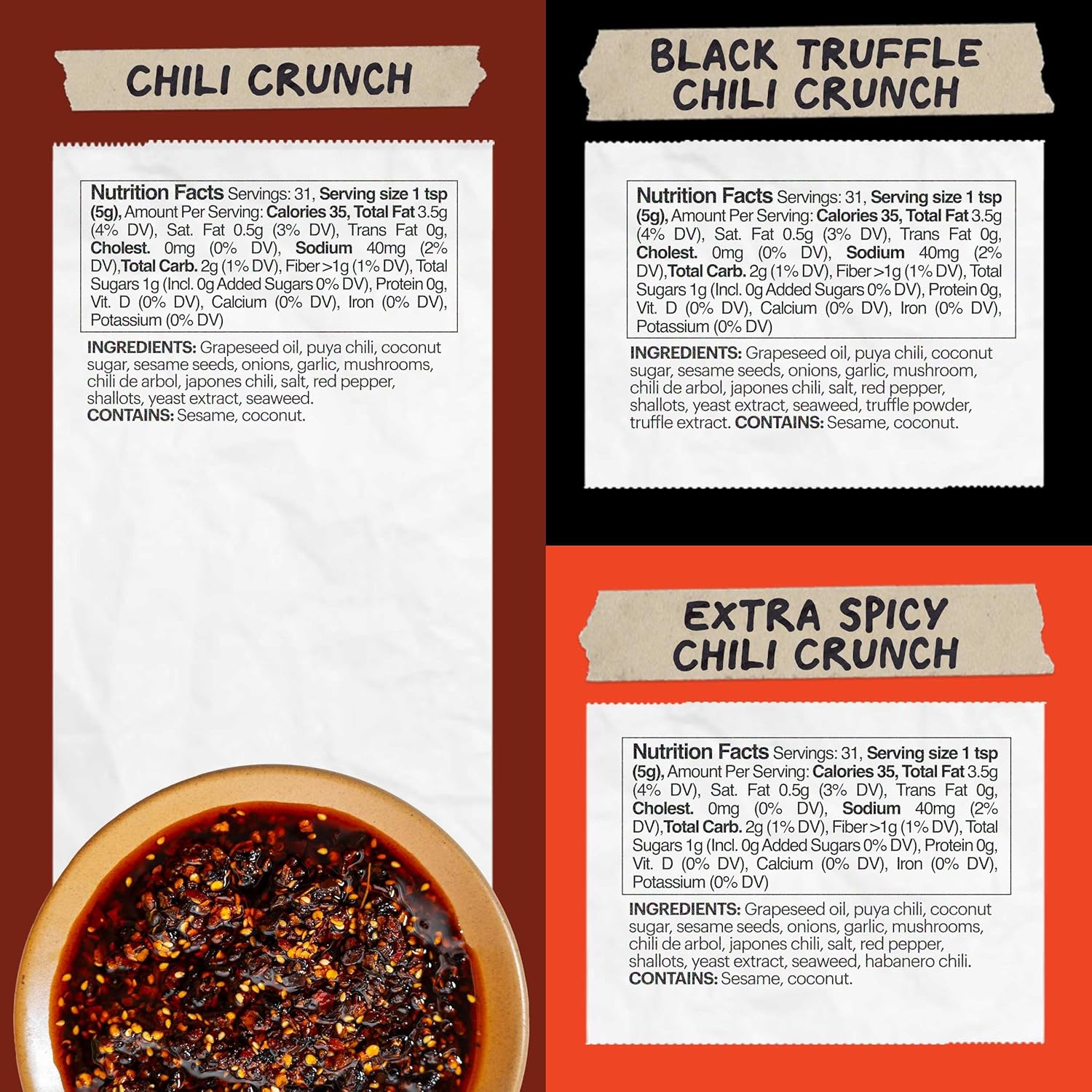 Momofuku Chili Crunch Variety Pack by David Chang, 3 Pack (5.5 Ounces Each), Crunchy Garlic and Shallot Oil, Spicy Chili Crisp Sauce or Ramen Topping - Image 2