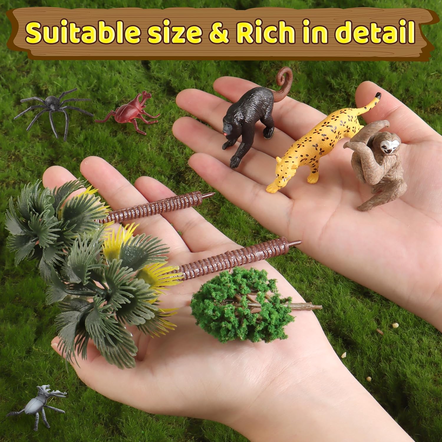 37PCS Rainforest Animals Figures Toys Set, Rainforest Diorama Supplies Include Jungle Animal Figurines,Trees, Moss, Sand, Stones for Kids Historical Education School Project Decoration Birthday - Image 4