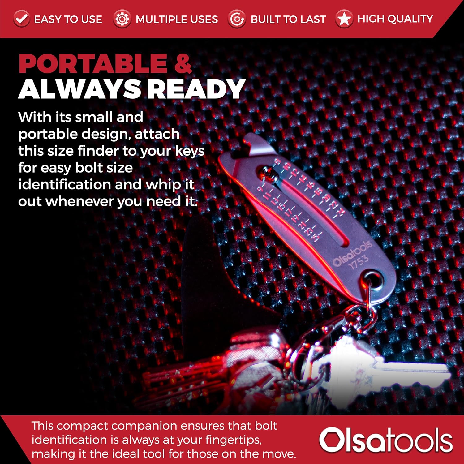 Olsa Tools Bolt Size Finder Keychain - Precision with Accurate Metric (8-25mm) and SAE (5/16 to 1") Measurements - Bolt Gauge - Dual-Sided - Portable Design - Gifts For Mechanics - Part: 1753 - Image 3