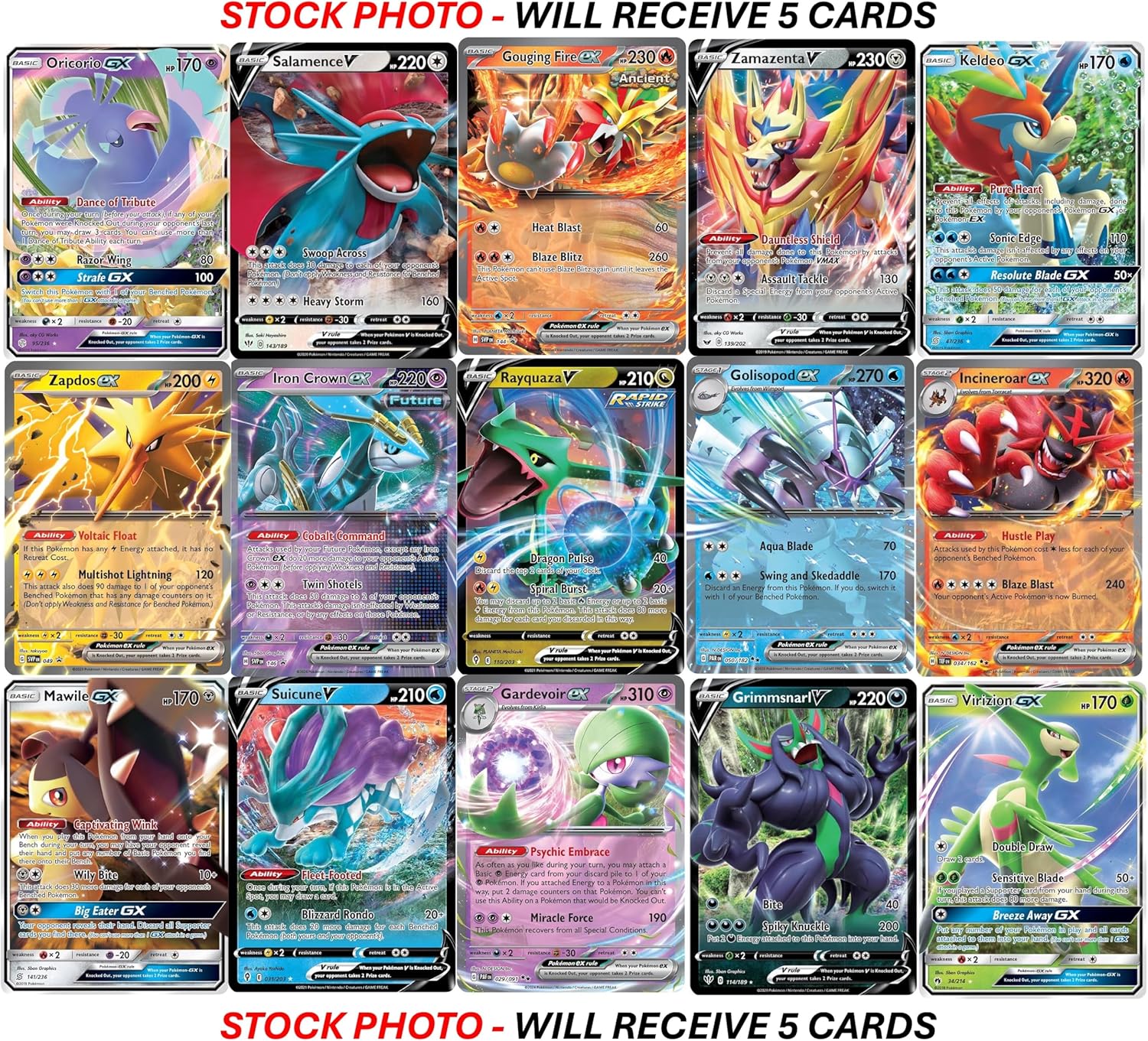 5 Pokemon Ultra Rare Card Lot - V, Gx, ex, Assorted Variety - No Duplicates - Image 2
