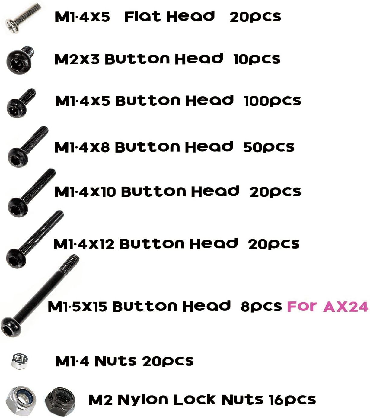 Button Head Screws Kit for SCX24 AX24 RC Car, 372Pcs, Hardened Steel Grade 12.9 Screws, Bearing & Screws Set with Box for 1/24 RC Crawler Car Axial SCX24 C10 Deadbolt JLU Gladiator Bronco - Image 2