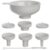 Pisol Wide Mouth Versatile Funnel, Canning Funnels for Kitchen Use, Food Grade Plastic Cooking Funnel Set with 4 Size Spouts and 2 Strainers for Filling Different Bottles and Bags, Grey