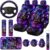 Riakrum 15 Pcs Purple Colorful Owl Car Seat Covers Full Set Space Cats Car Covers for Front Rear Seat Steering Wheel Wrist Strap Armrest Pad Shoulder Pads